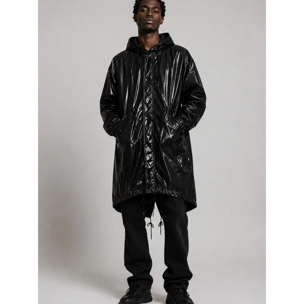 Supreme X Comme des Garçons SHIRT Glossy Black Fishtail Rain Parka XL XXL